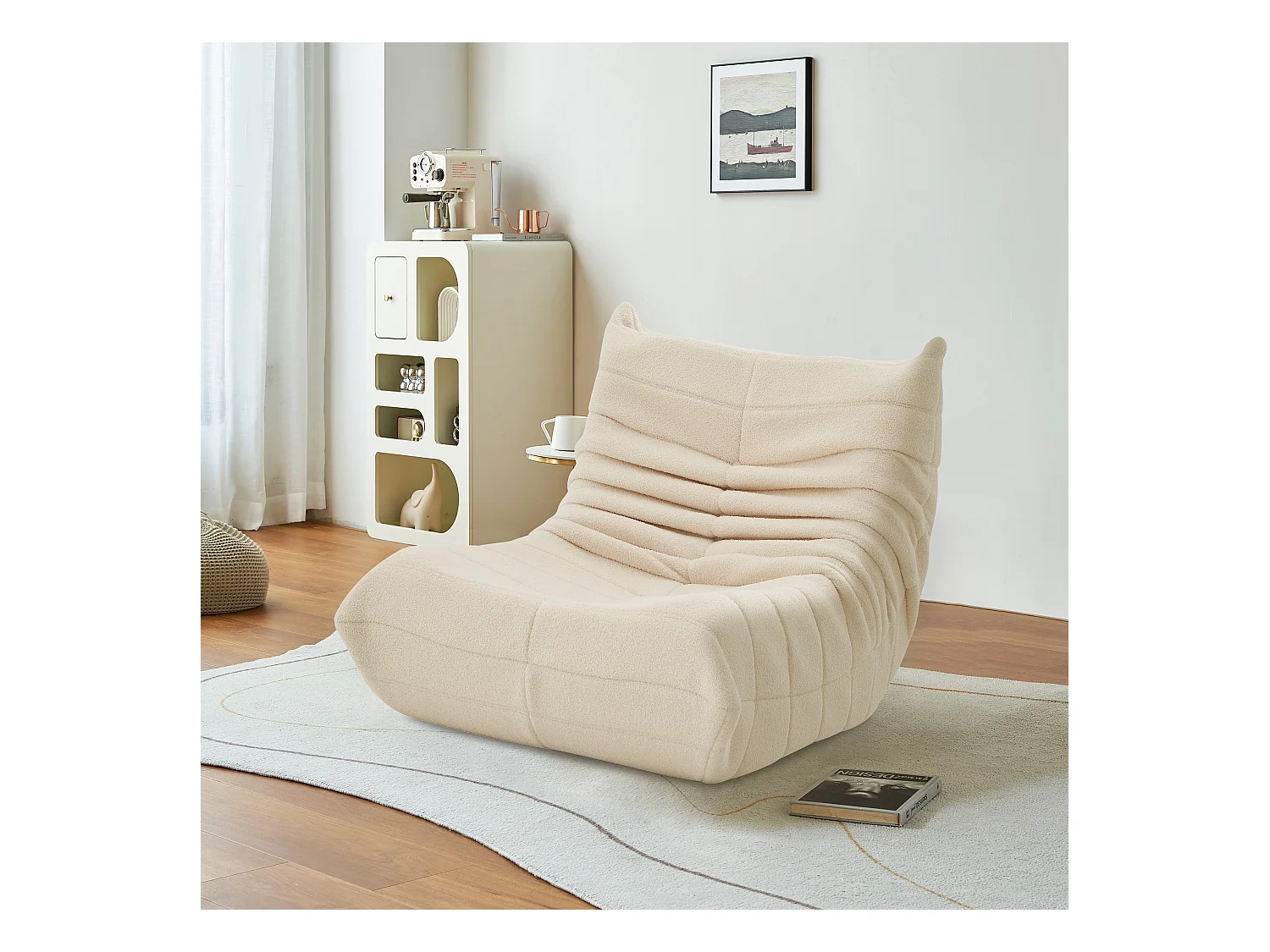 Fauteuil pouf - mousse haute densité - canapé pouf - fauteuil de salon - velours - Beige