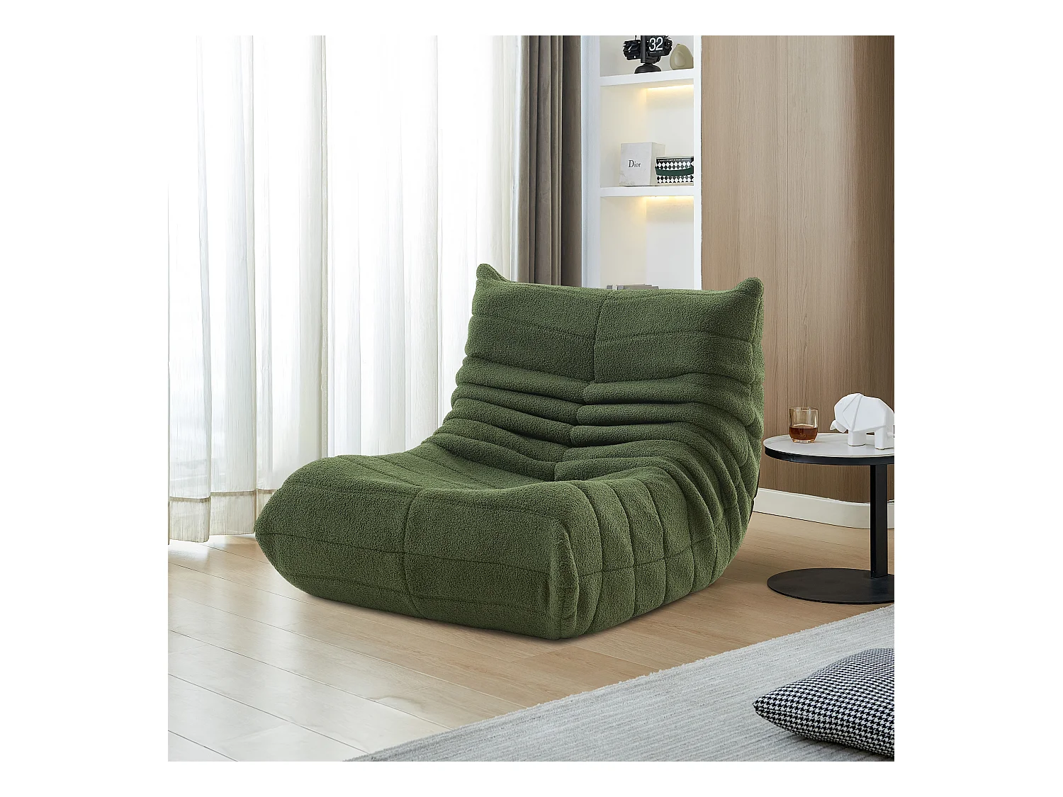 Fauteuil pouf - mousse haute densité - canapé pouf - fauteuil de salon - velours - Vert