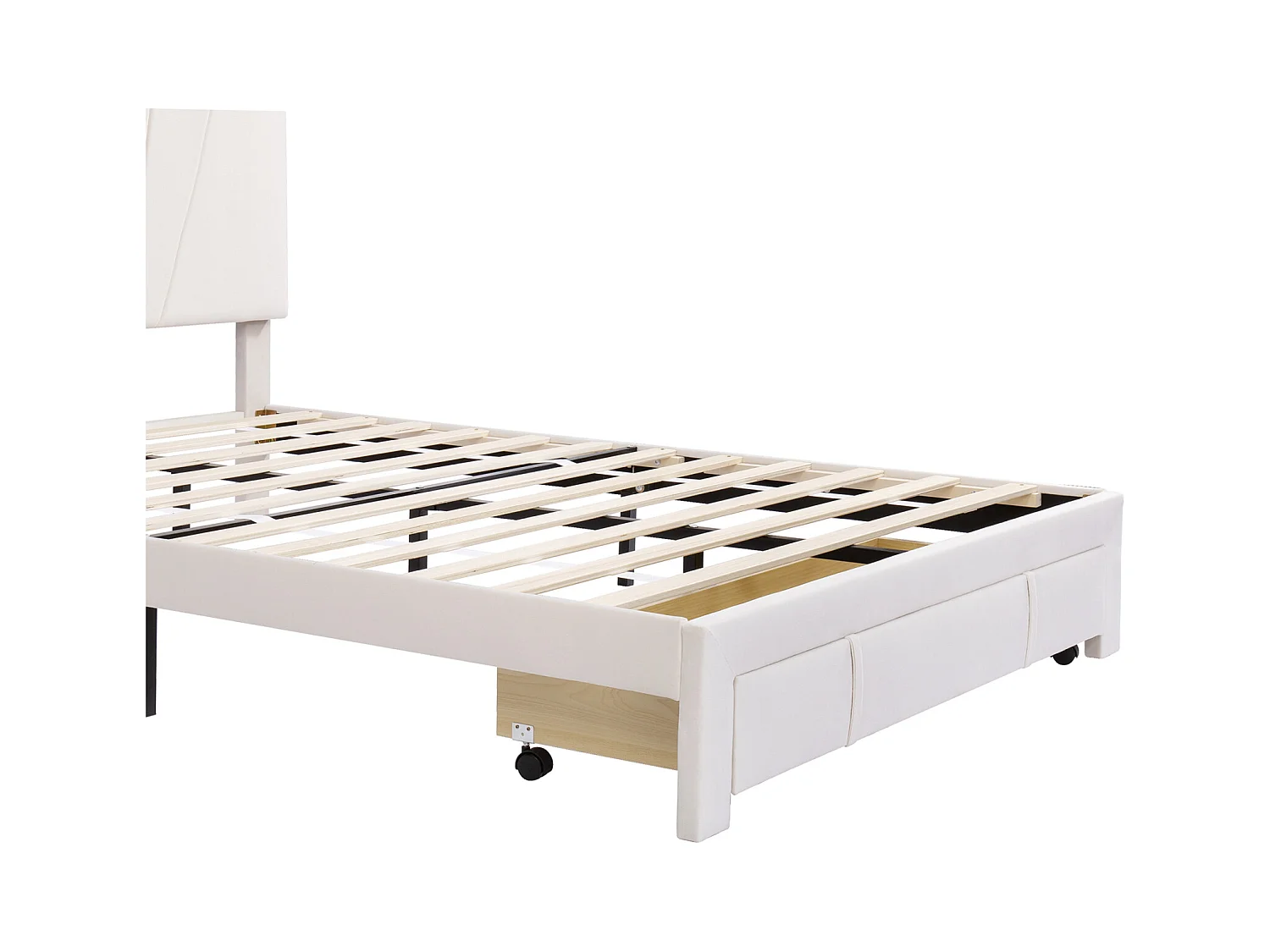 Letto imbottito 140 x 200 cm - rete a doghe - cassettone - velluto - Beige