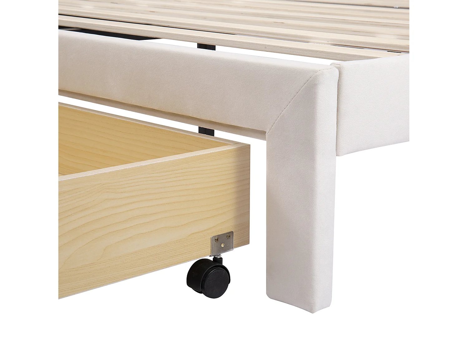 Lit rembourré 140 x 200 cm - sommier à lattes - grand tiroir - velours - Beige