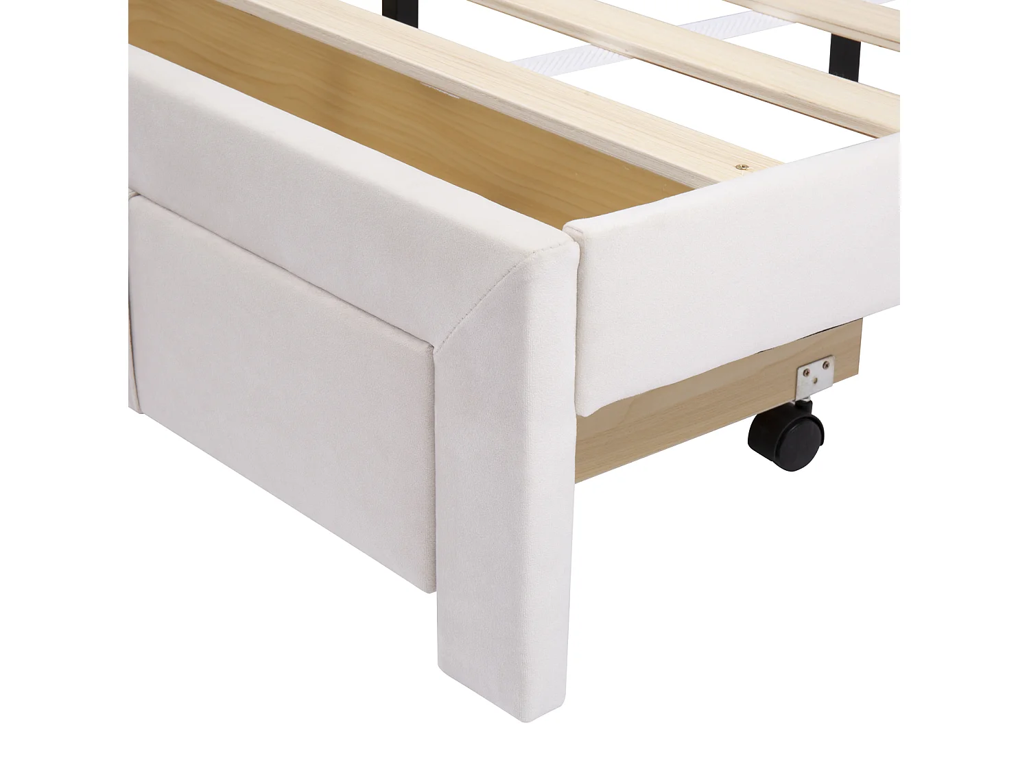 Lit rembourré 140 x 200 cm - sommier à lattes - grand tiroir - velours - Beige