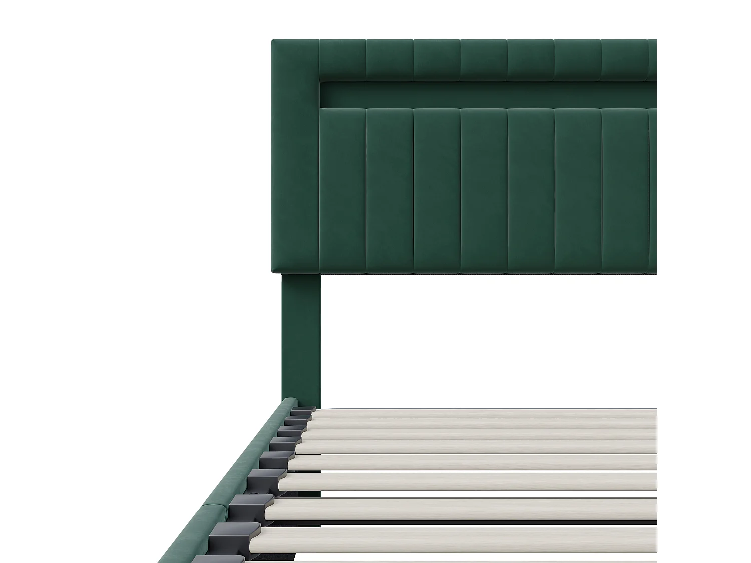 Lit Coffre 140x200cm - Rangement et éclairage LED - Sommier à Lattes - Tête de Lit Réglable - Vert