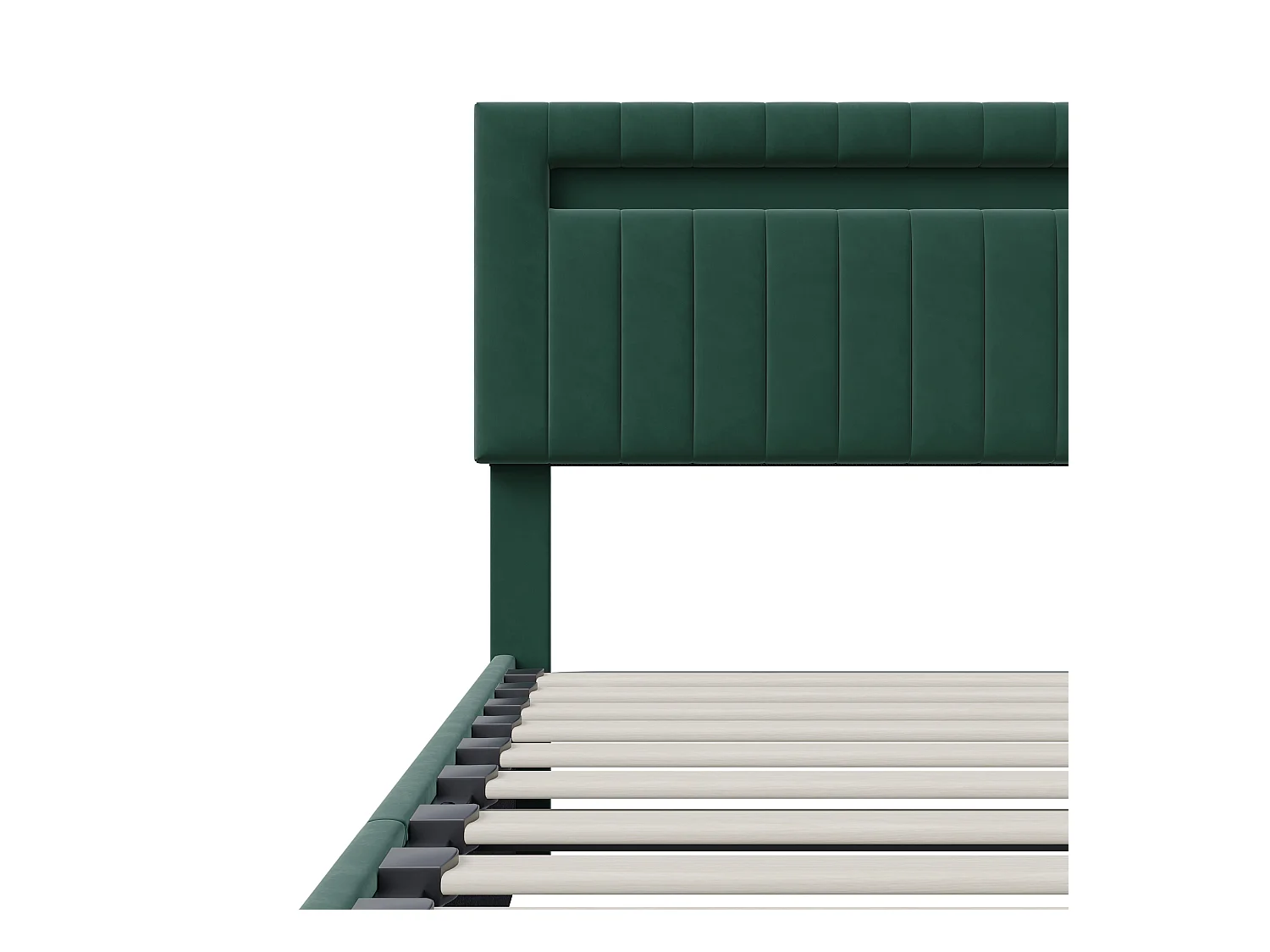 Opbergbed 140x200cm - Opbergruimte en LED-verlichting - Lattenbodem - Verstelbaar hoofdeinde - Groen