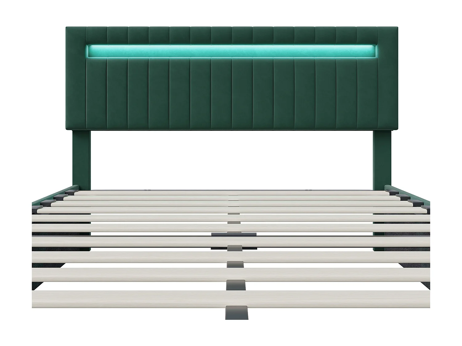 Bett mit Stauraum 140x200cm - Stauraum und LED-Beleuchtung - Lattenrost - Verstellbares Kopfteil - Grün