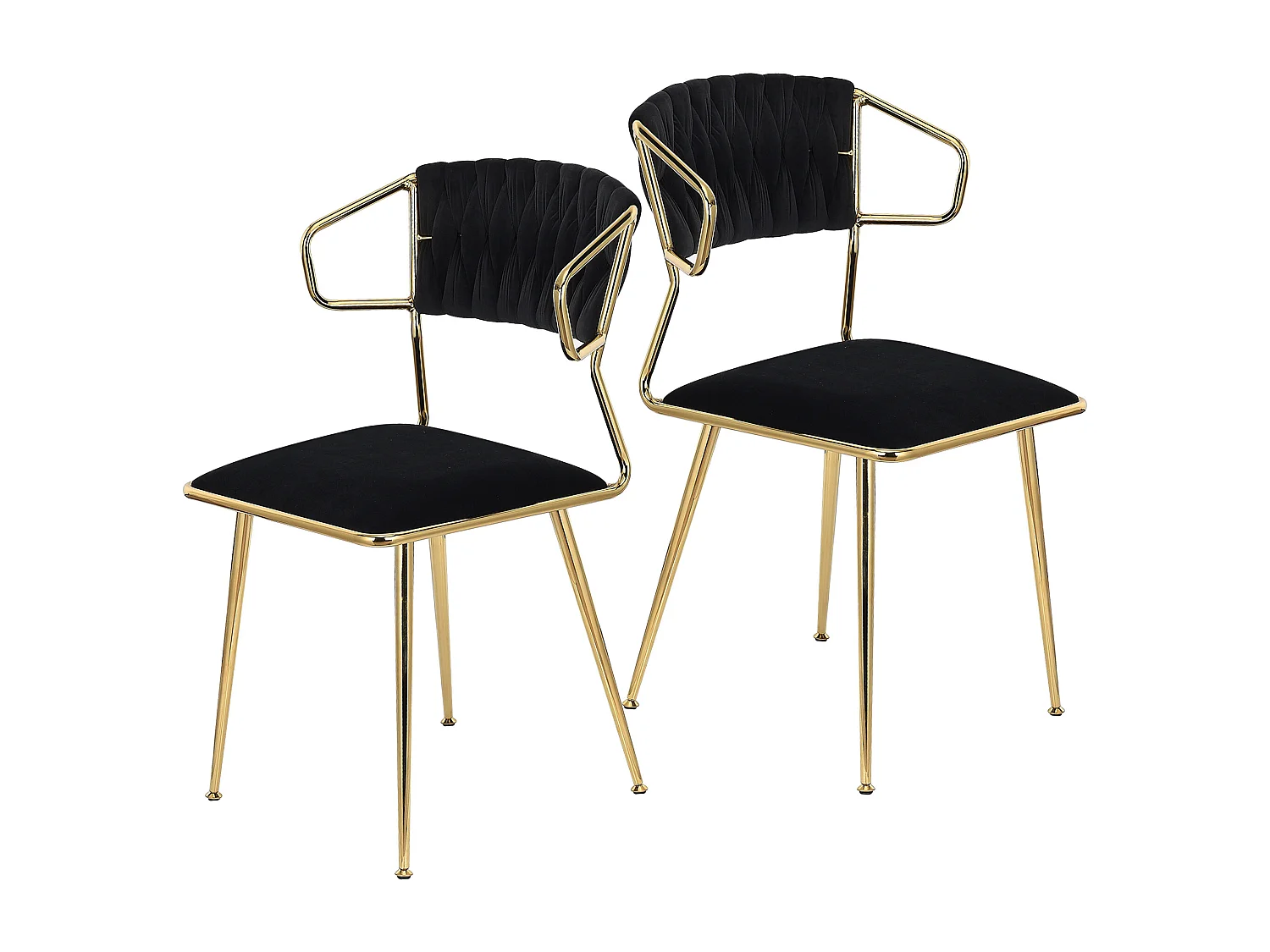 Lot de 2 chaises en velours et métal- Chaise de Cuisine pour Restaurant et Salle à Manger - Noir
