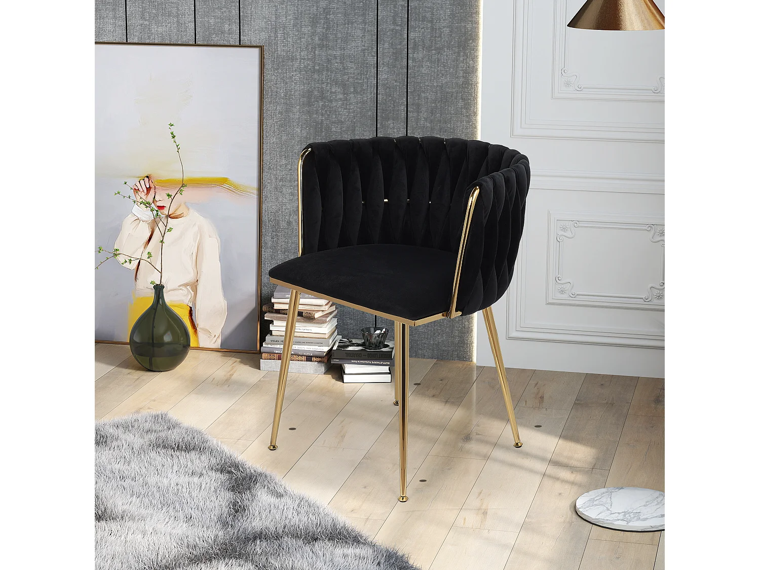 Set van 2 stoelen met rugleuning - Moderne fluwelen eettafelstoel, voor keuken, slaapkamer, kaptafel - Zwart