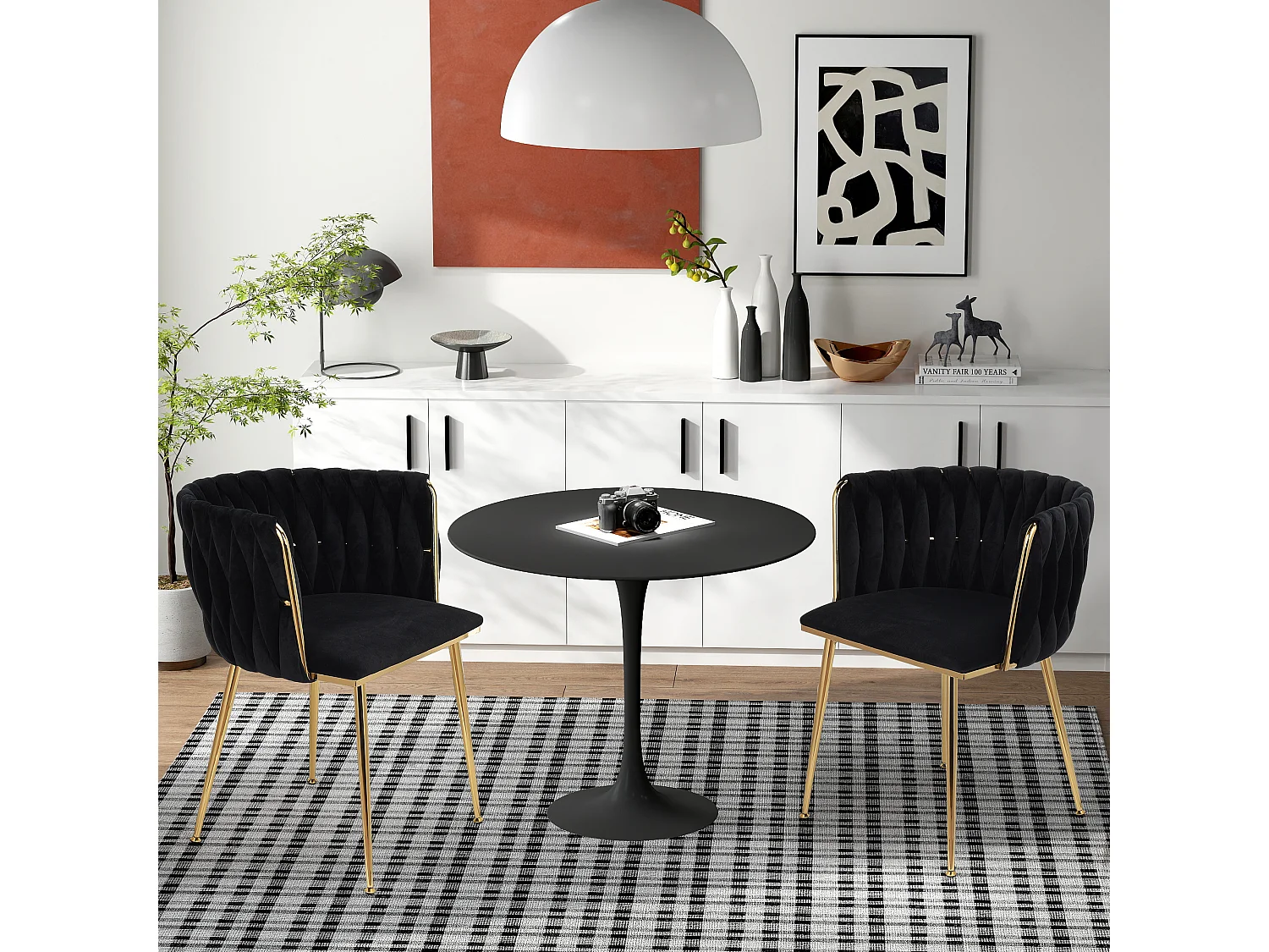 Lot de 2 Chaises avec Dossier - Chaise Table a Manger en Velours Moderne, pour la Vanité de la Chambre de Cuisine - noir