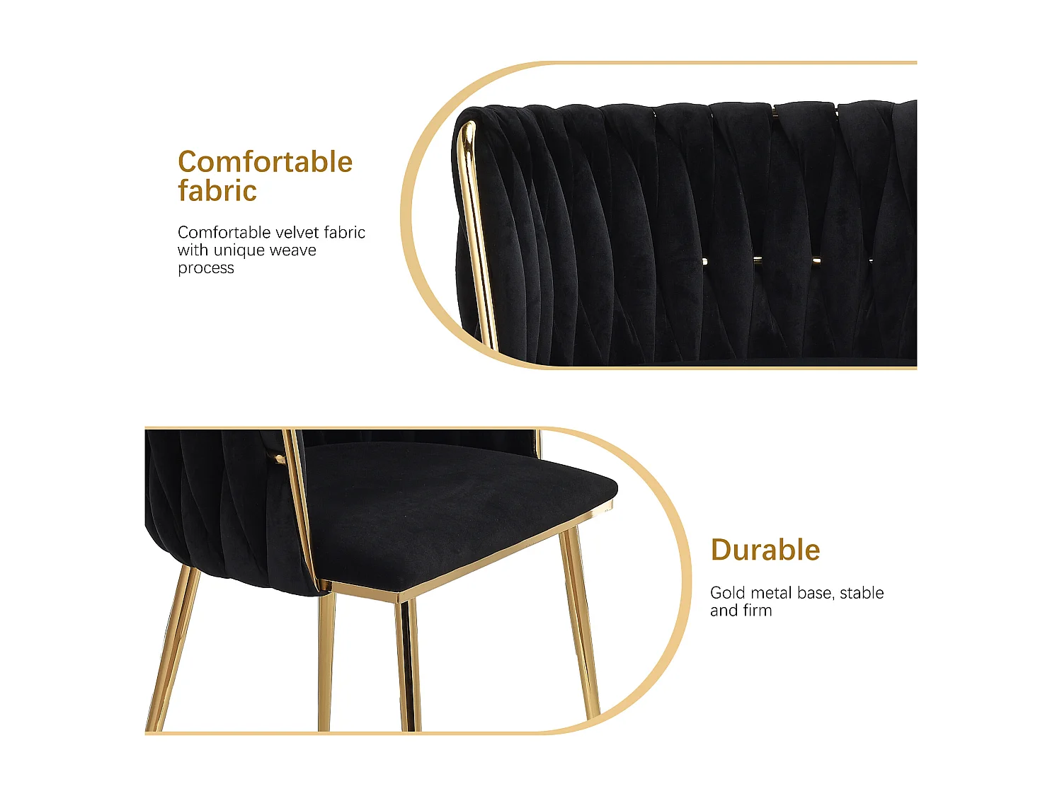 Lot de 2 Chaises avec Dossier - Chaise Table a Manger en Velours Moderne, pour la Vanité de la Chambre de Cuisine - noir