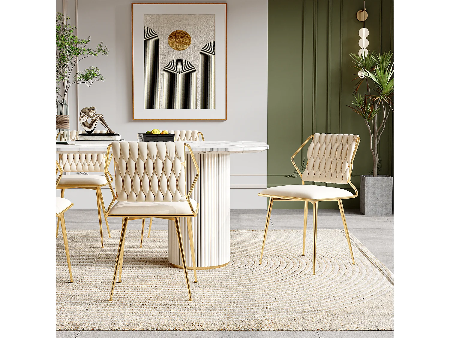 Lot de 2 chaises en velours et métal - pour la Vanité de la Chambre de Cuisine - Beige