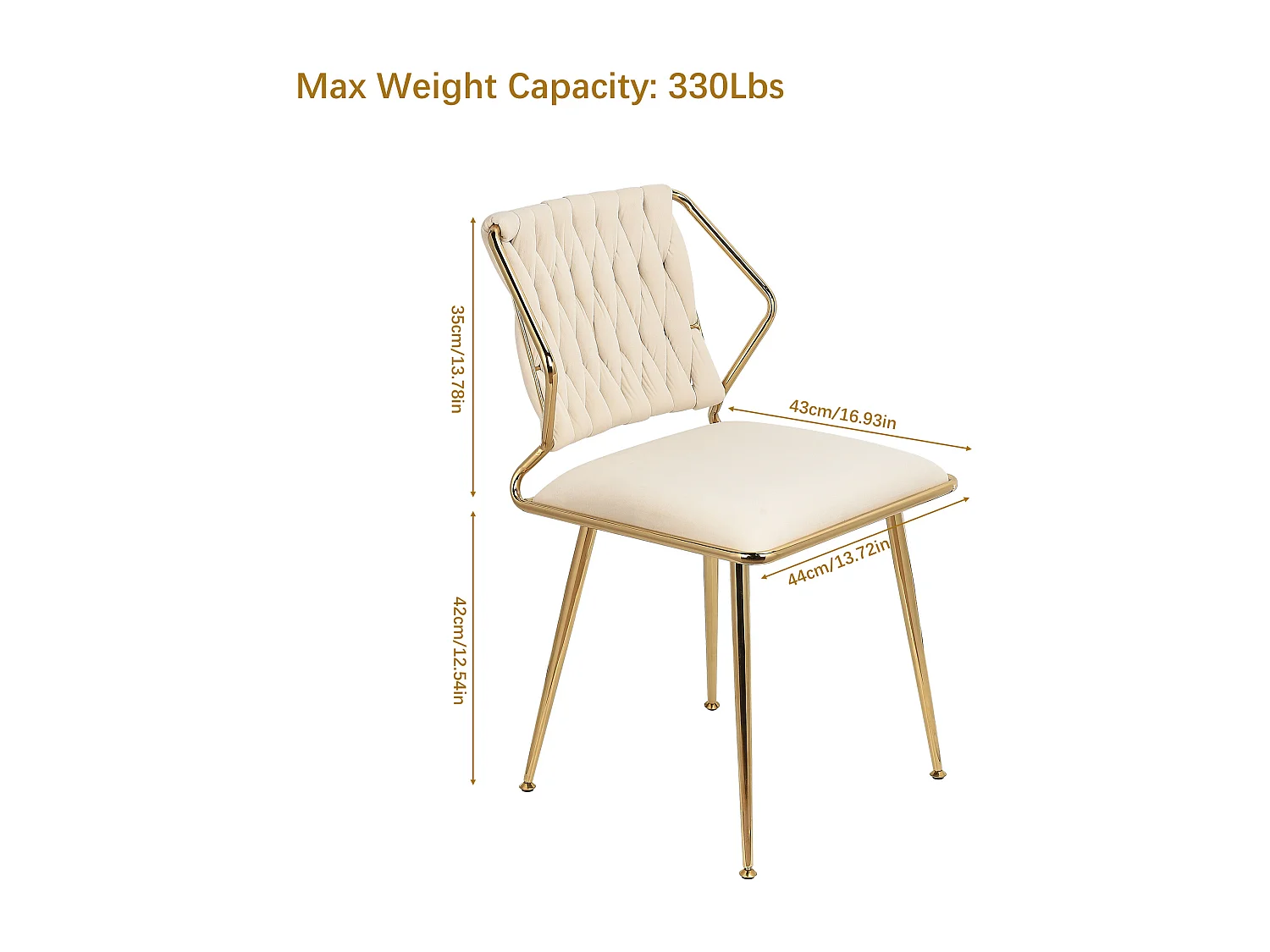 Lot de 2 chaises en velours et métal - pour la Vanité de la Chambre de Cuisine - Beige