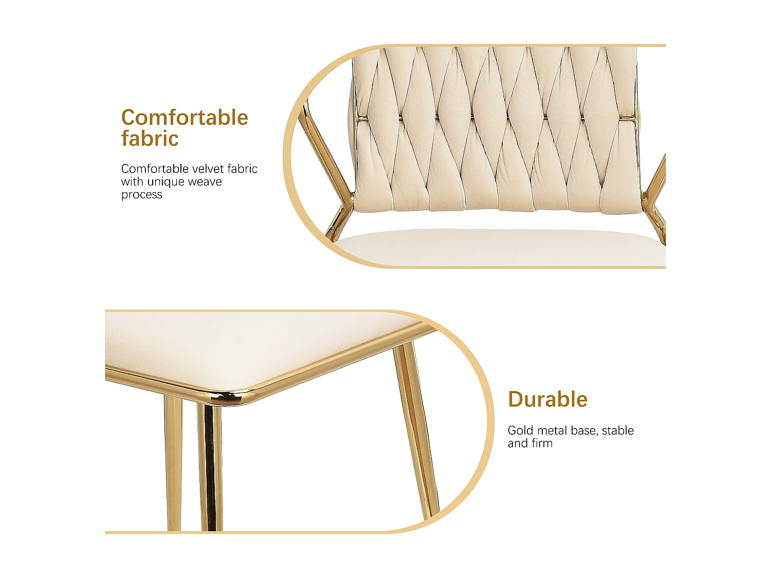 Lot de 2 chaises en velours et métal - pour la Vanité de la Chambre de Cuisine - Beige