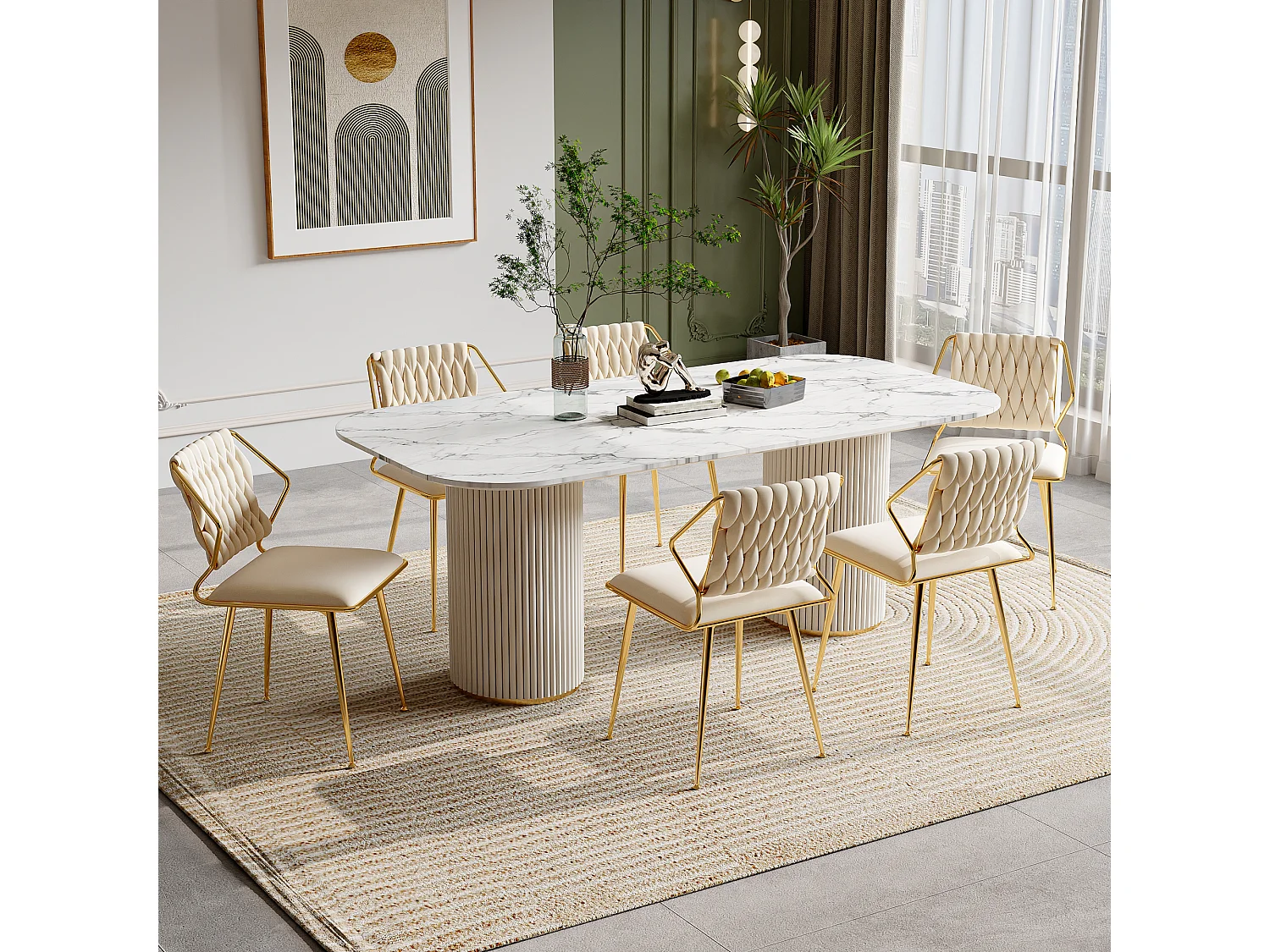 Lot de 2 chaises en velours et métal - pour la Vanité de la Chambre de Cuisine - Beige