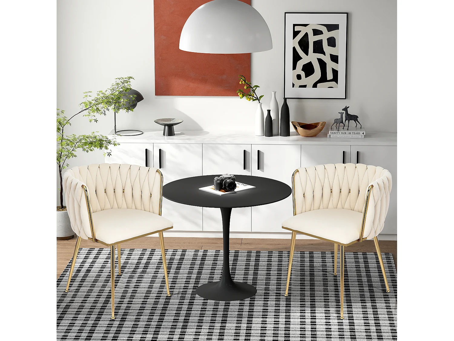 Lot de 2 Chaises avec Dossier - Chaise Table a Manger en Velours Moderne, pour la Vanité de la Chambre de Cuisine - Beige