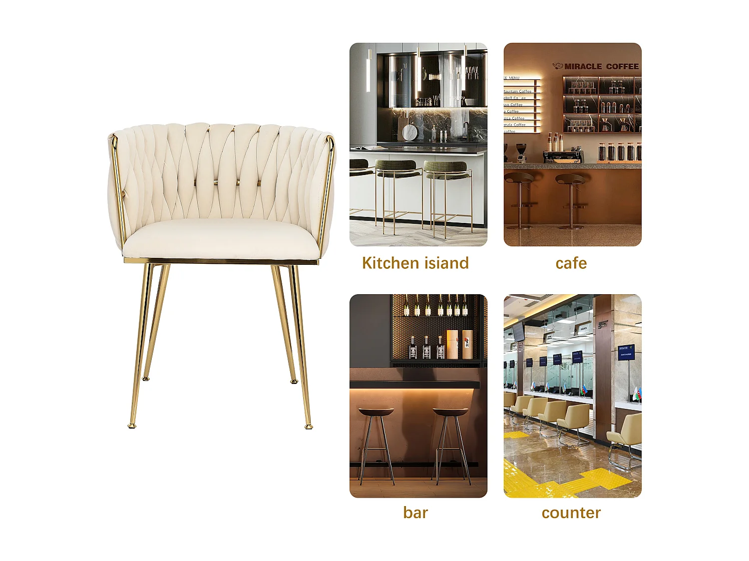 Lot de 2 Chaises avec Dossier - Chaise Table a Manger en Velours Moderne, pour la Vanité de la Chambre de Cuisine - Beige