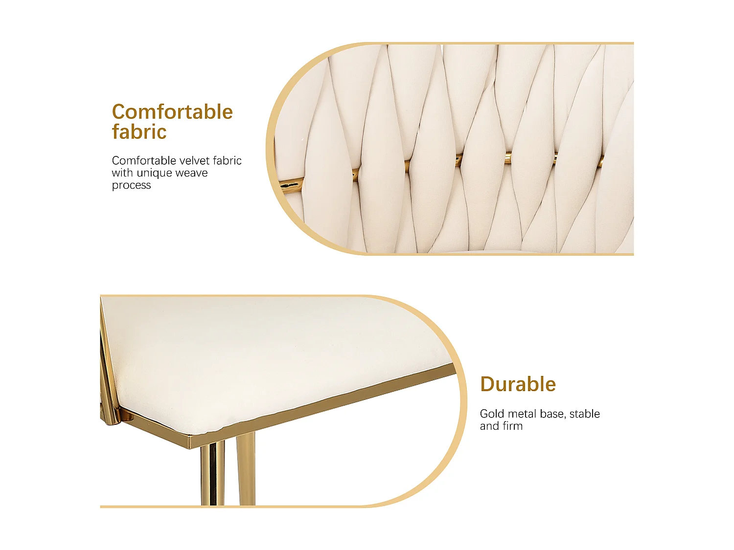 Lot de 2 Chaises avec Dossier - Chaise Table a Manger en Velours Moderne, pour la Vanité de la Chambre de Cuisine - Beige