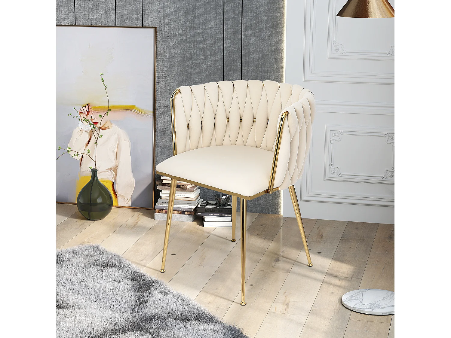 Lot de 2 Chaises avec Dossier - Chaise Table a Manger en Velours Moderne, pour la Vanité de la Chambre de Cuisine - Beige