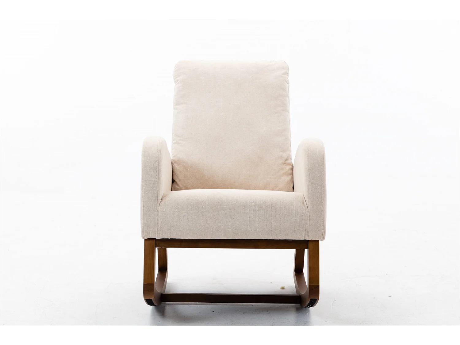 Fauteuil à Bascule - Rocking chair - Dossier Capitonné Pieds en Bois - Style Scandinave - Beige