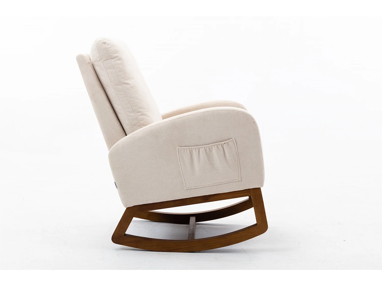 Fauteuil à Bascule - Rocking chair - Dossier Capitonné Pieds en Bois - Style Scandinave - Beige