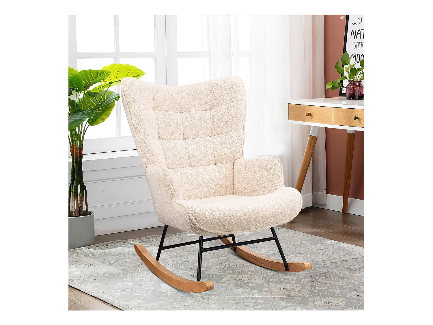 Fauteuil à Bascule Adulte - Chaise à Bascule d'extérieur Ergonomique - pour Salon - Jardin - Chambre - Beige