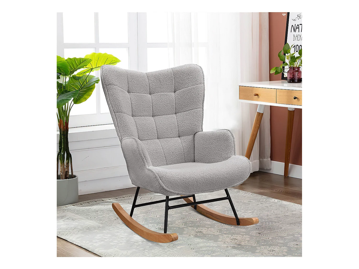 Fauteuil à Bascule Adulte - Chaise à Bascule d'extérieur Ergonomique - pour Salon - Jardin - Chambre - Gris