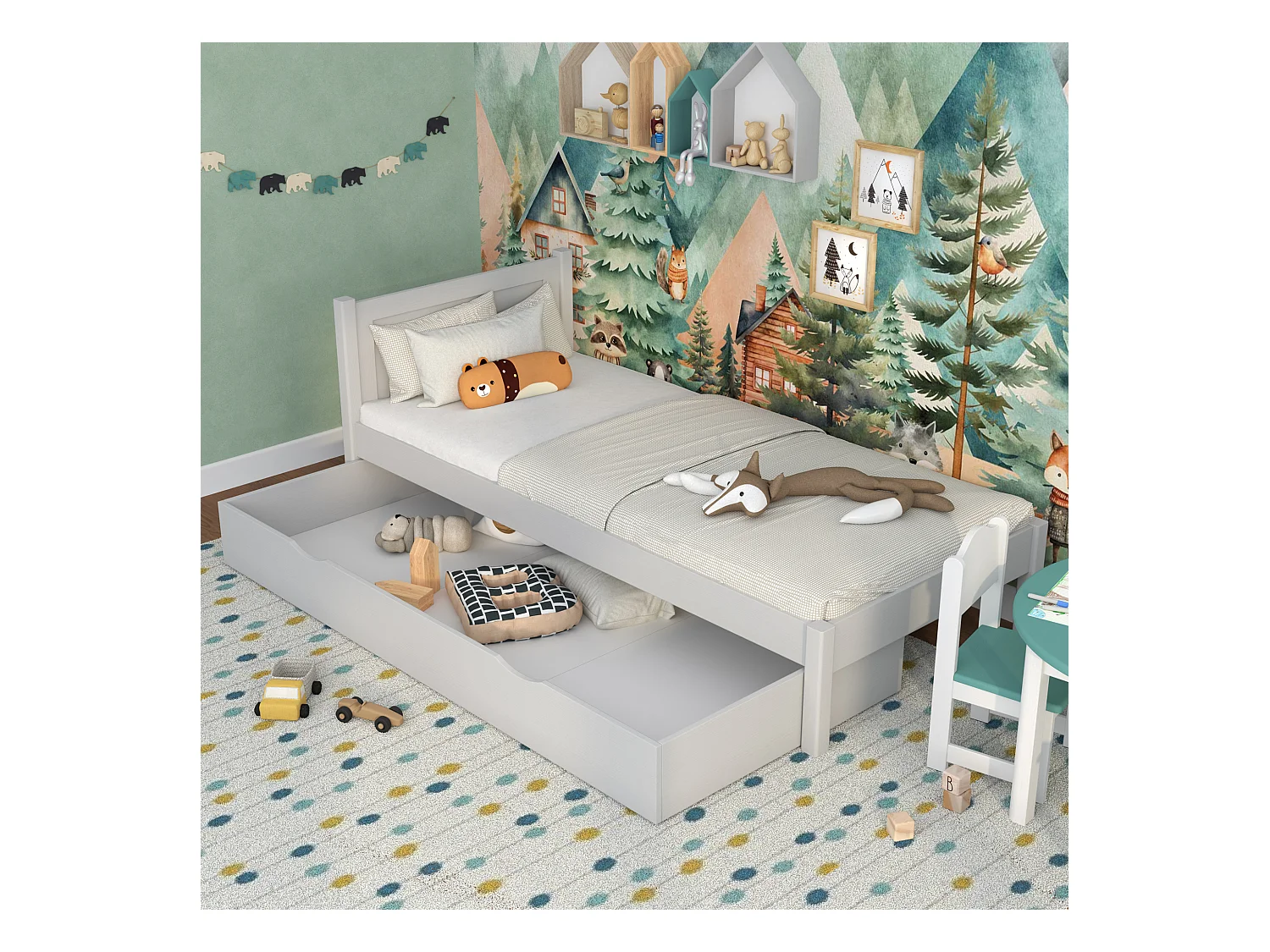 Lit simple en bois - avec tiroir N02 Gris 120x200