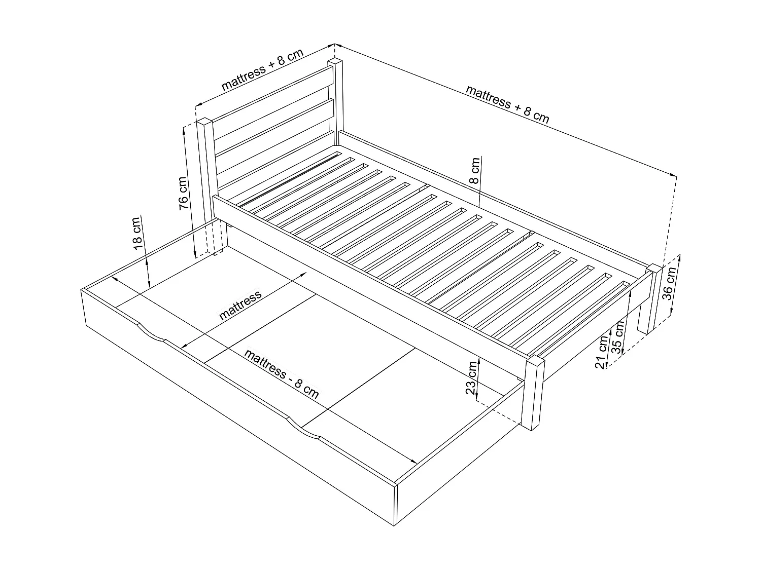 BETT mit Schublade N01 Naturkiefer 100x180