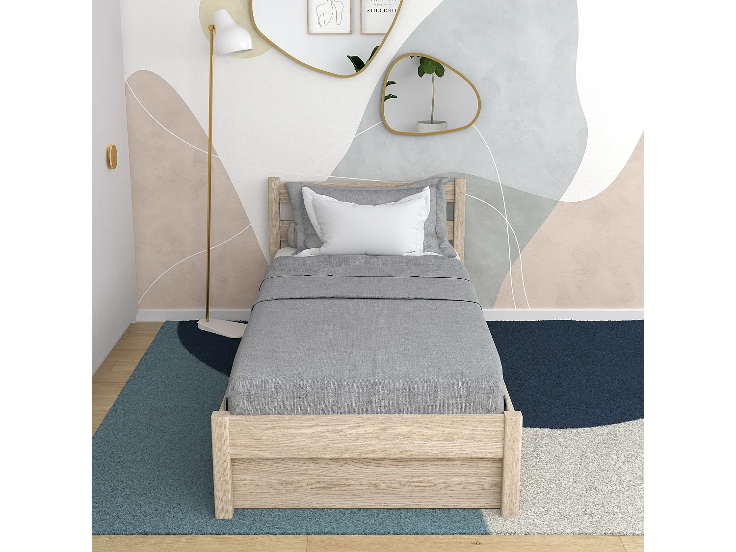 Lit simple en chêne - avec tiroir N01 Chêne Blanchi 120x180