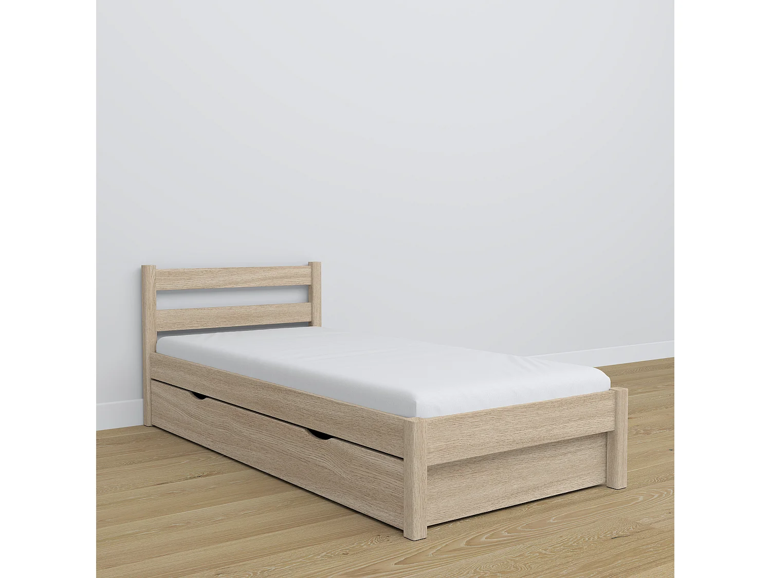 Lit simple en chêne - avec tiroir N01 Chêne Blanchi 120x180