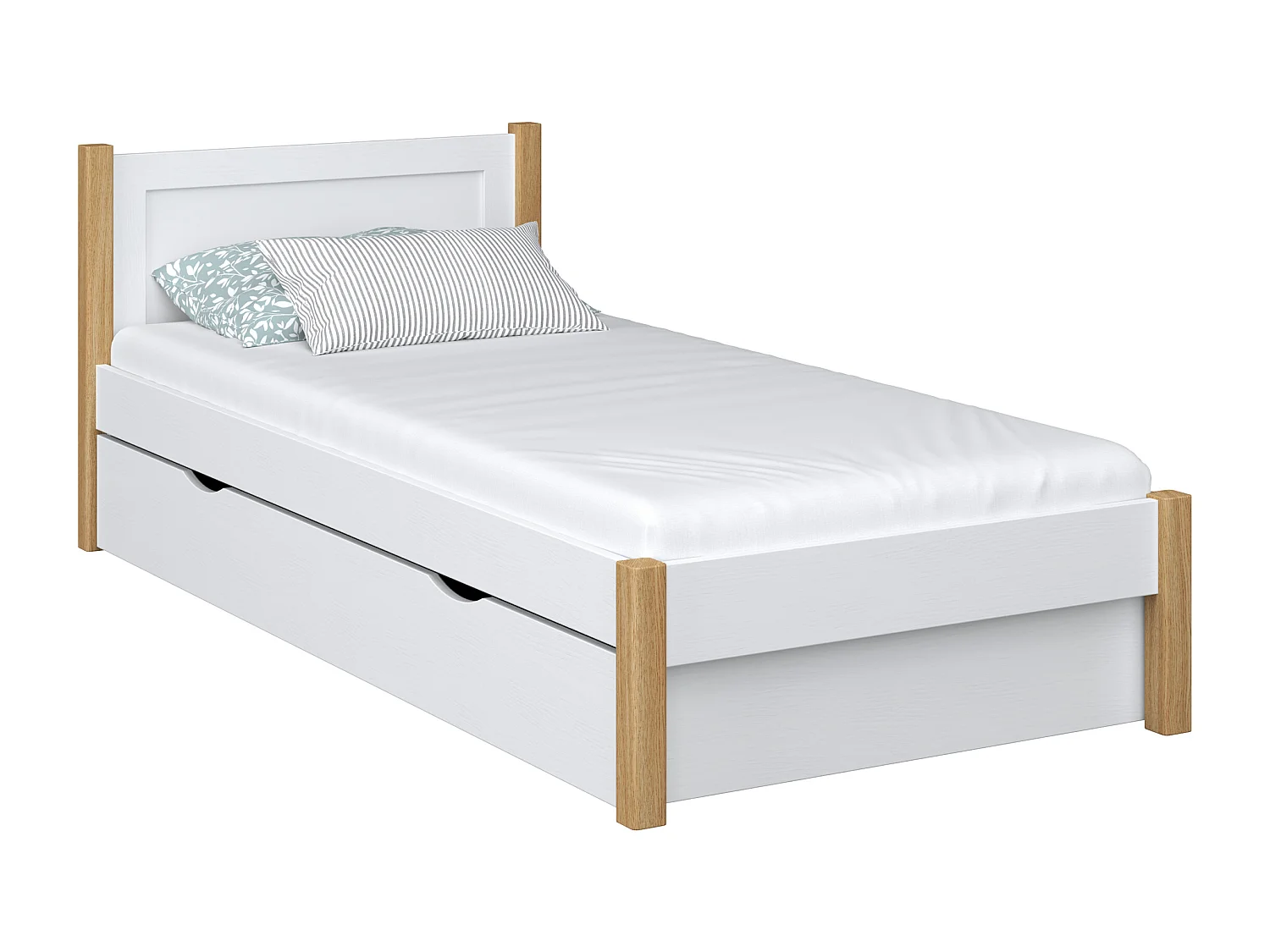 Lit simple en bois - avec tiroir N02 Blanc / Chêne Naturel 100x190