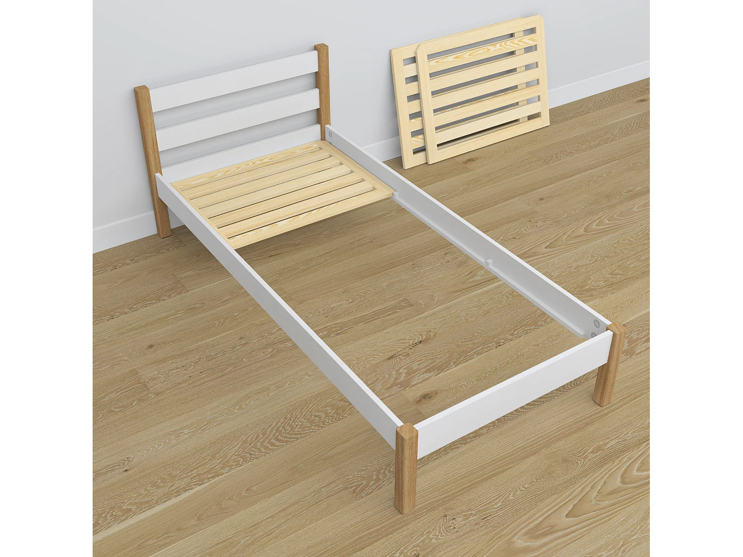 Lit simple en bois - avec tiroir N01 Blanc / Chêne Naturel 100x180