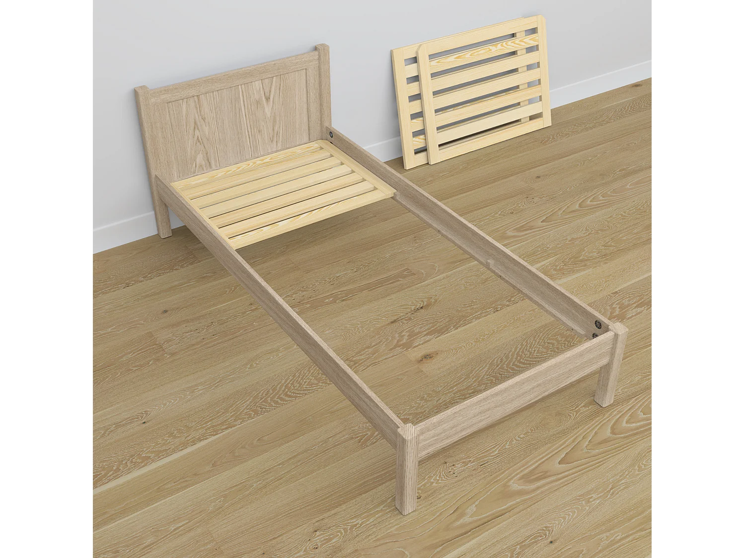Lit simple en chêne N02 Chêne Blanchi 100x180