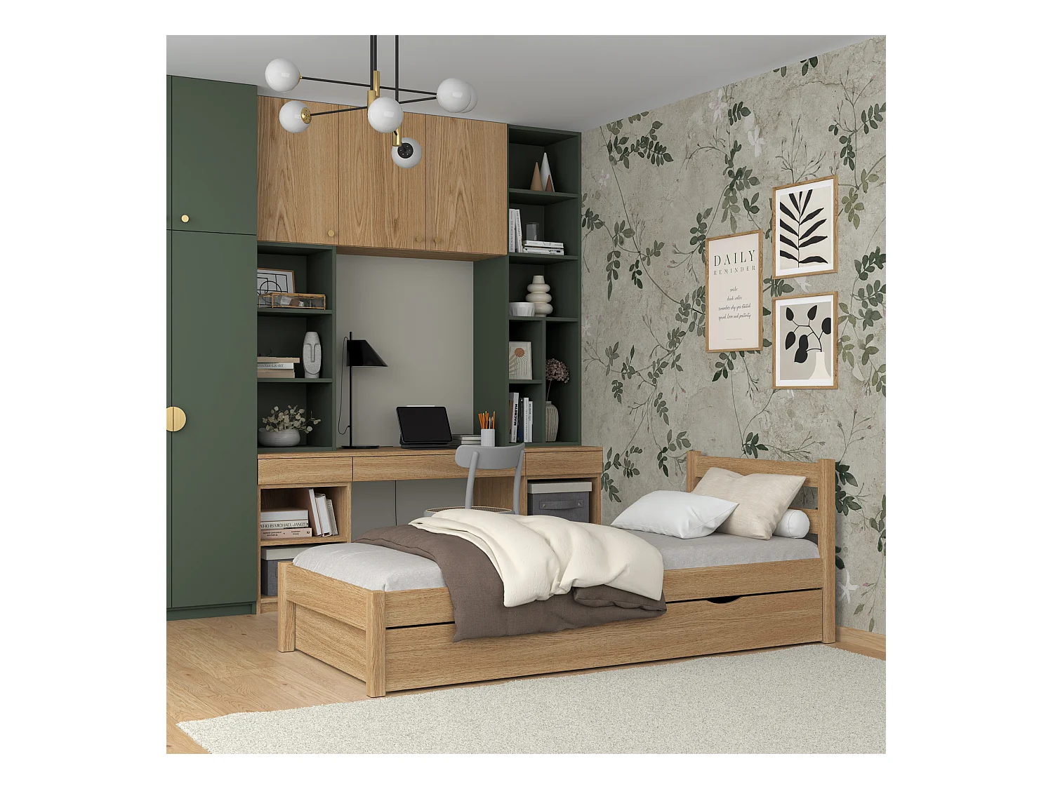 BETT mit Schublade N01 Eiche Natur 120x200