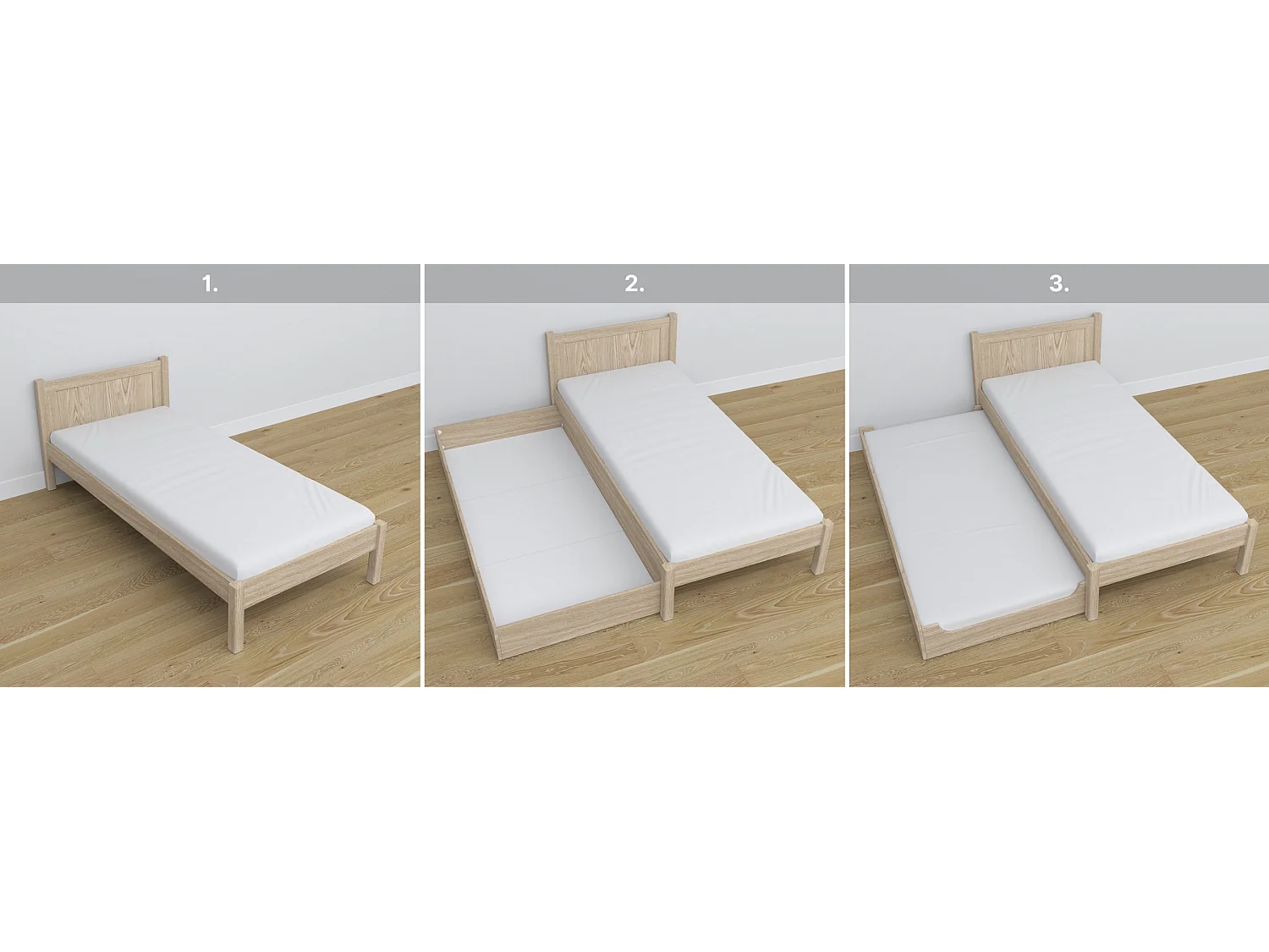 Lit simple en chêne - avec tiroir N02 Chêne Blanchi 100x180