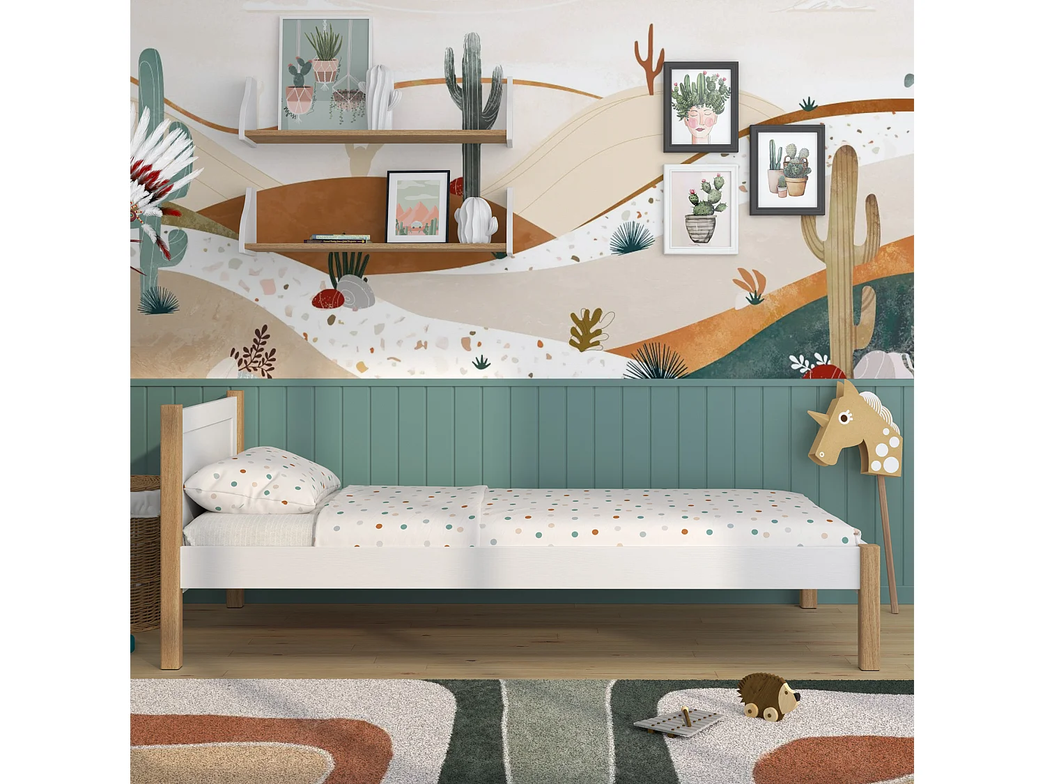 Lit simple en bois N02 Blanc / Chêne Naturel 90x190