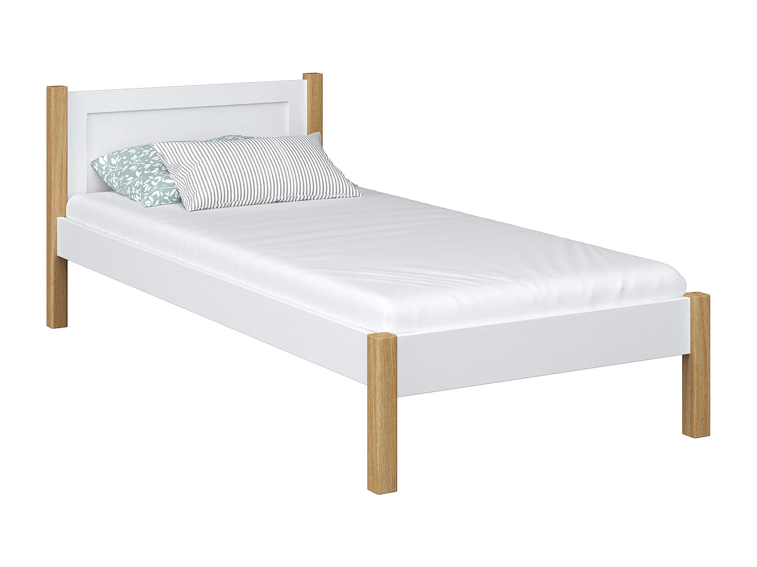 Lit simple en bois N02 Blanc / Chêne Naturel 90x190