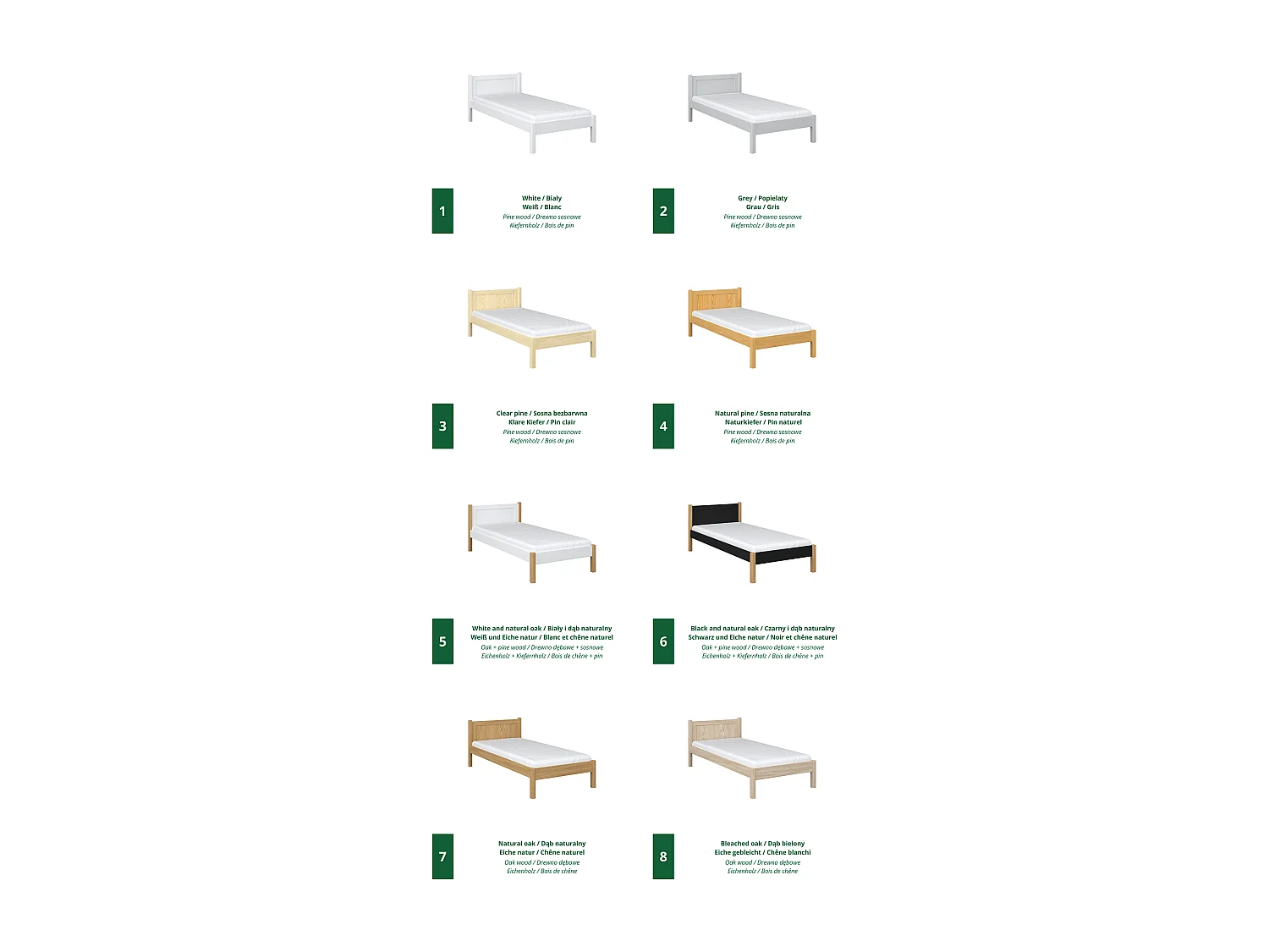 Lit simple en bois N02 Blanc / Chêne Naturel 90x190