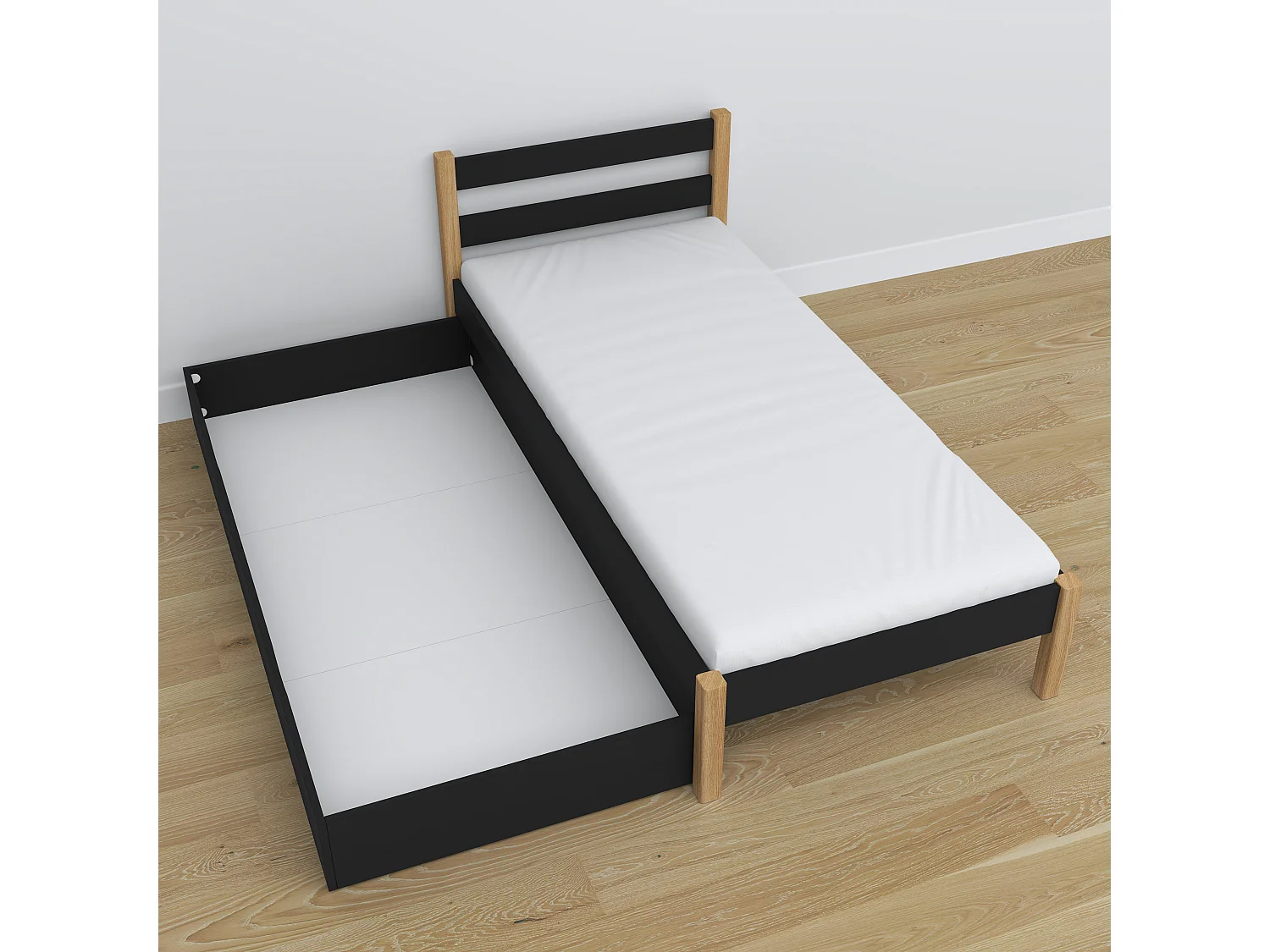 Lit simple en bois - avec tiroir N01 Noir / Chêne Naturel 120x190