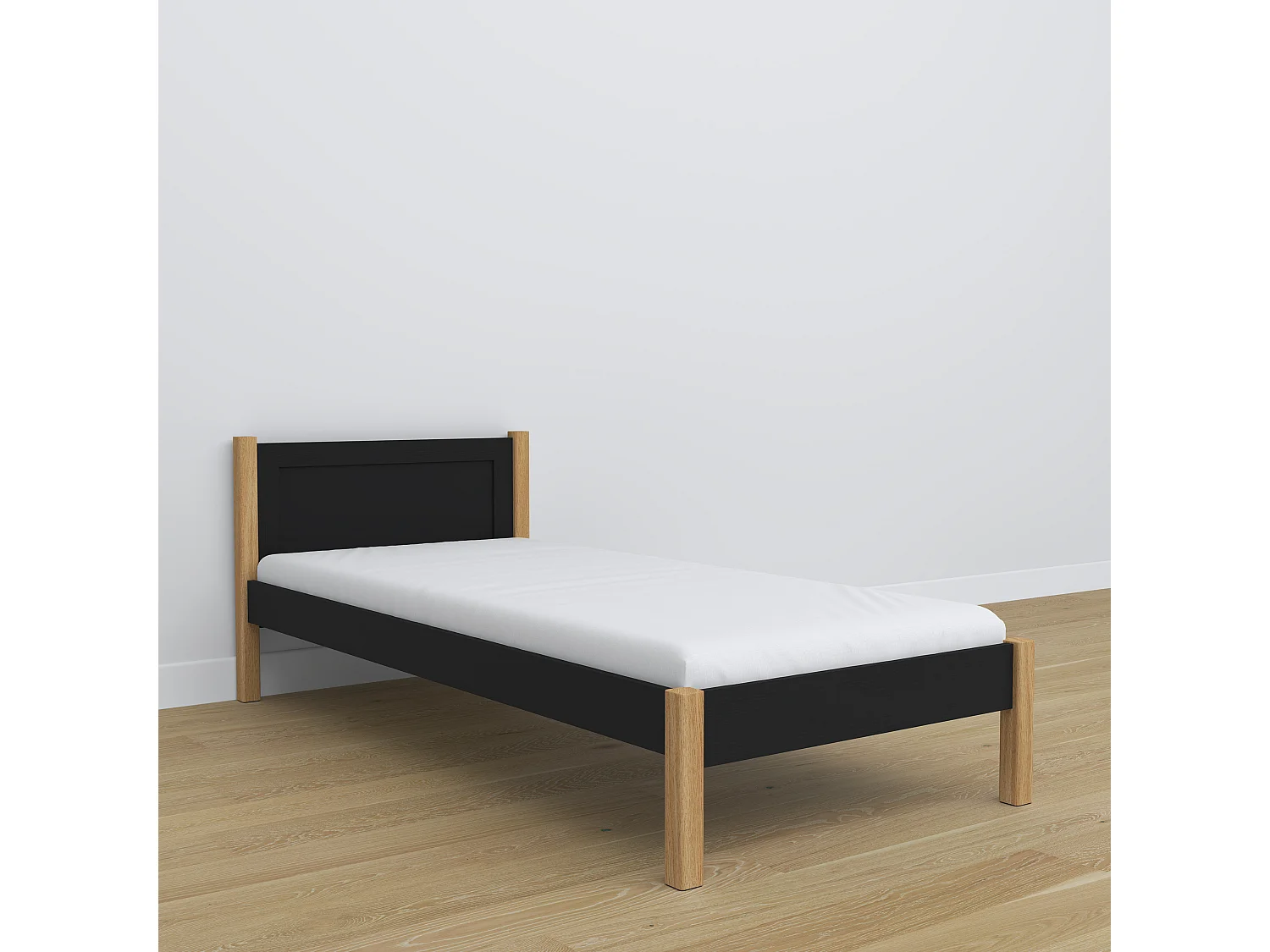 Lit simple en bois N02 Noir / Chêne Naturel 100x190