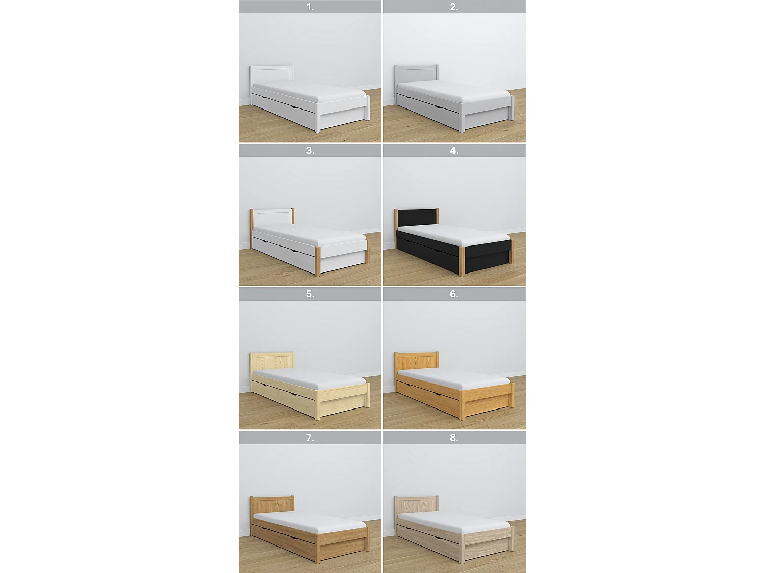 BETT mit Schublade N02 Weiß / Eiche Natur 100x200