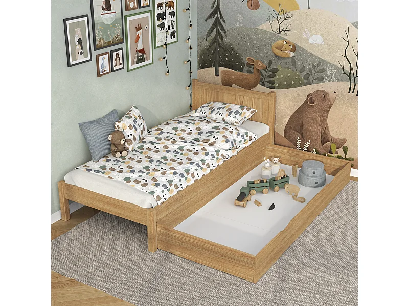 BETT mit Schublade N02 Eiche Natur 100x180