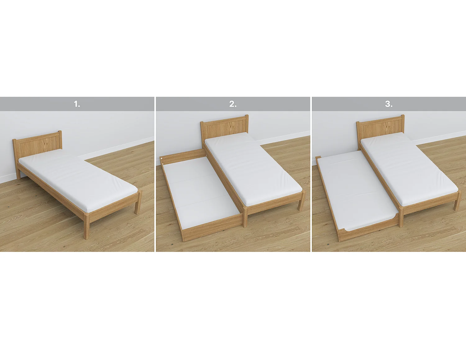 BETT mit Schublade N02 Eiche Natur 100x180