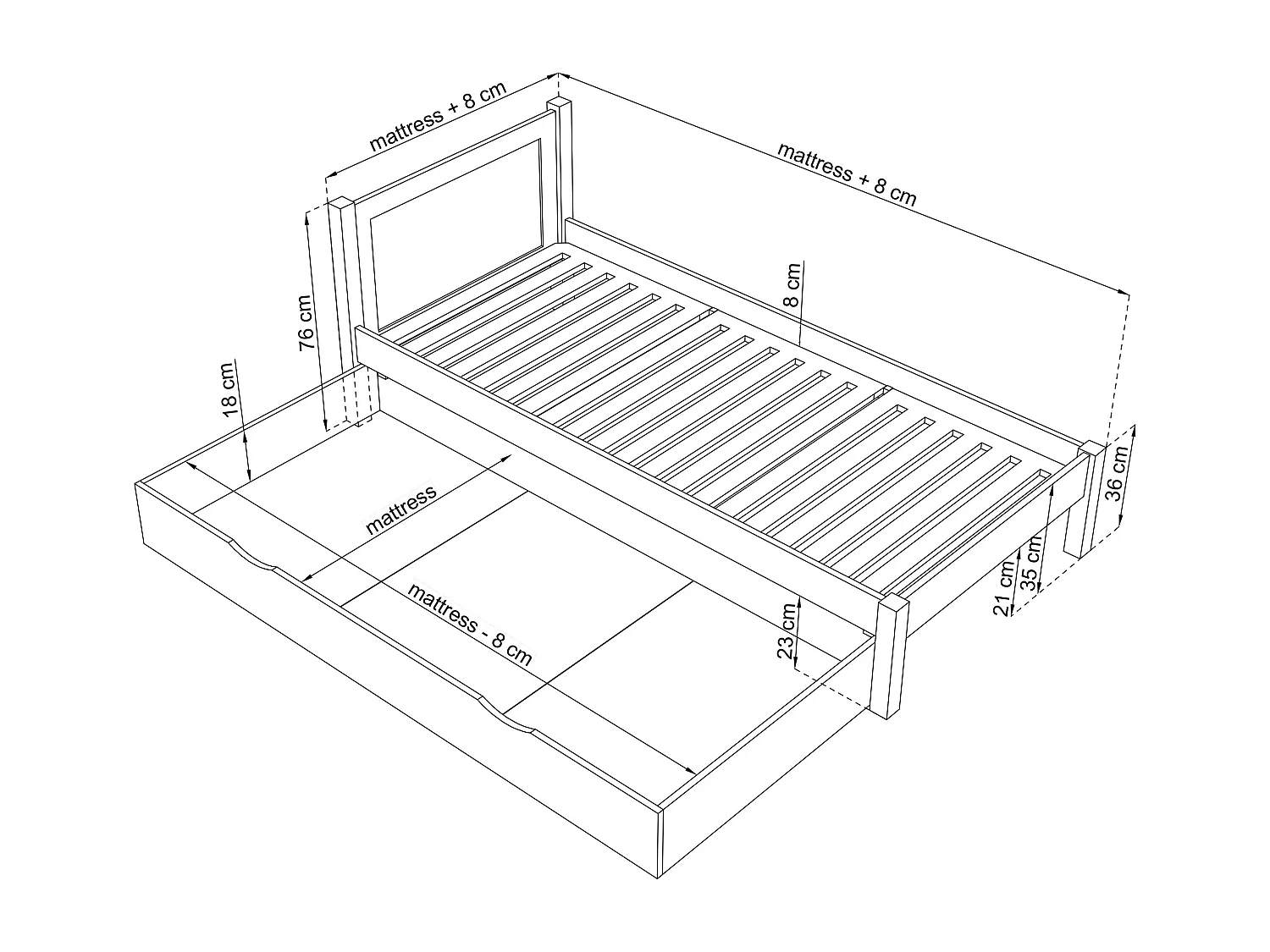 BETT mit Schublade N02 Klare Kiefer 90x190