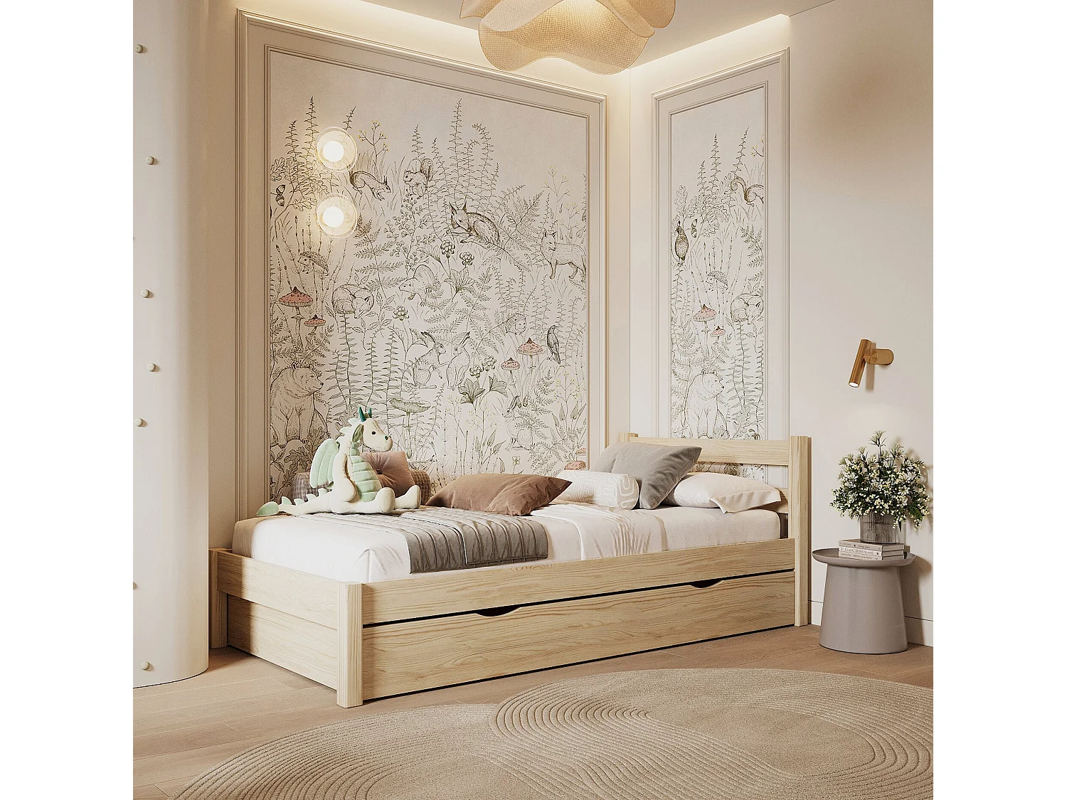 Lit simple en bois - avec tiroir N01 Pin Clair 80x180