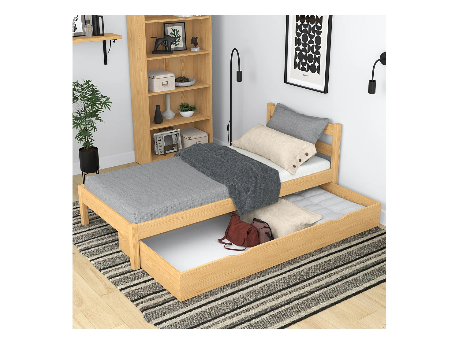 Lit simple en bois - avec tiroir N01 Pin Naturel 90x200