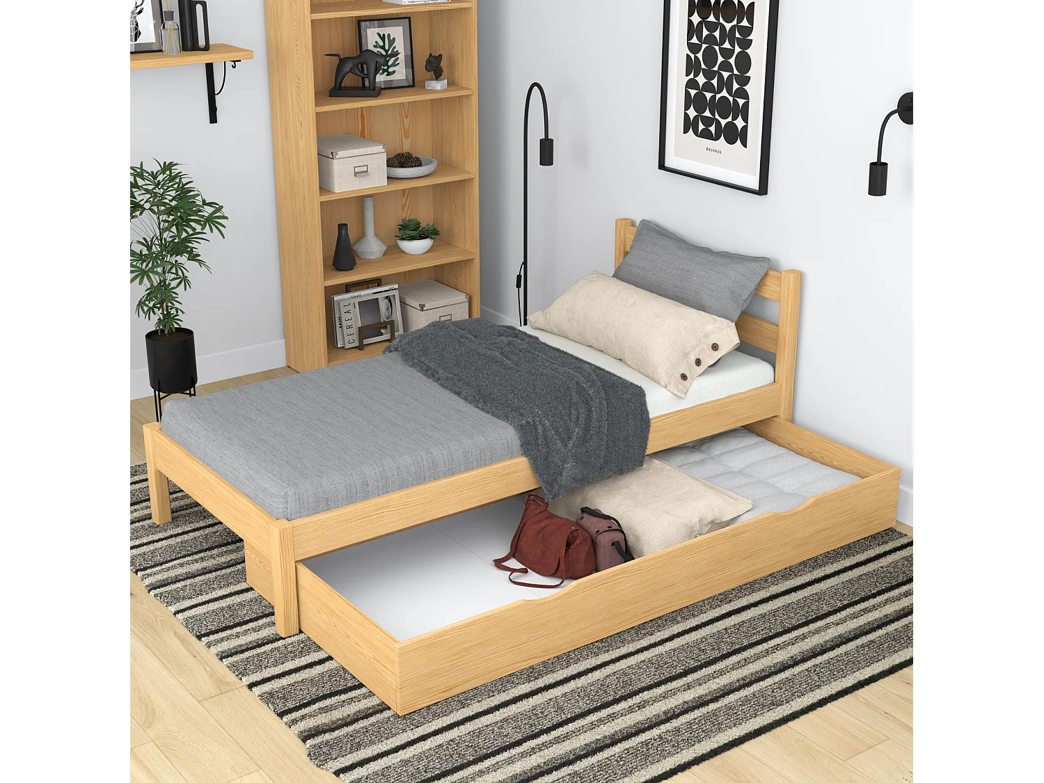 Lit simple en bois - avec tiroir N01 Pin Naturel 90x200