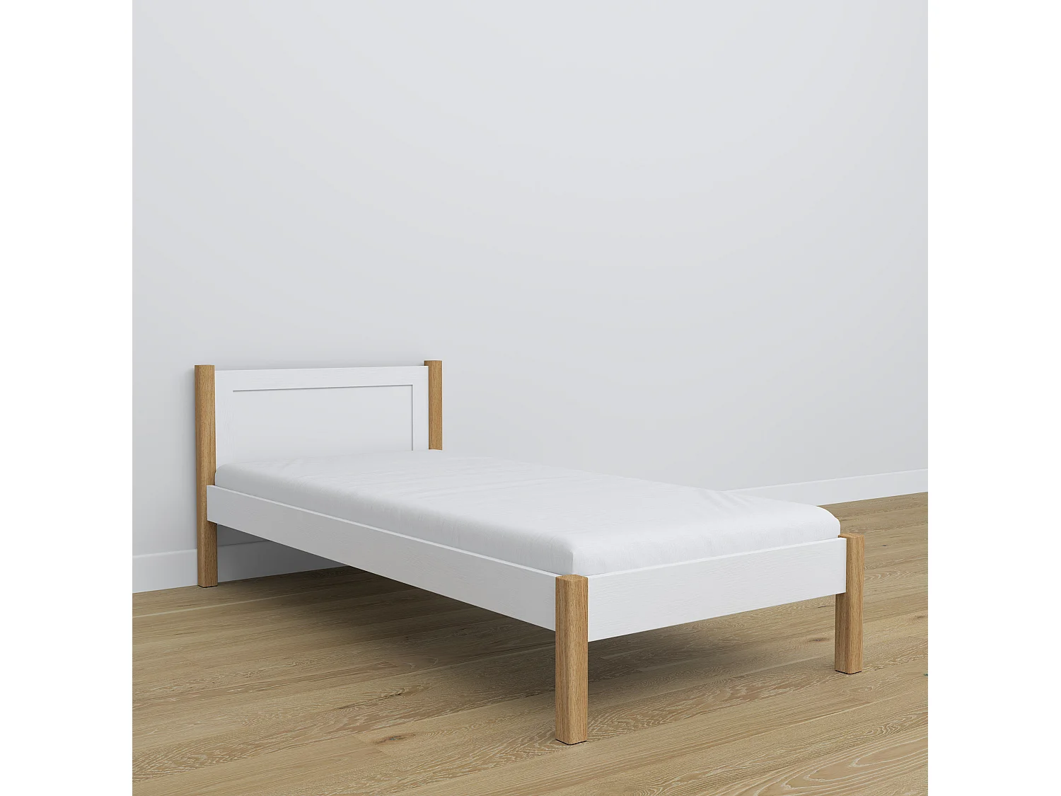Lit simple en bois N02 Blanc / Chêne Naturel 120x190