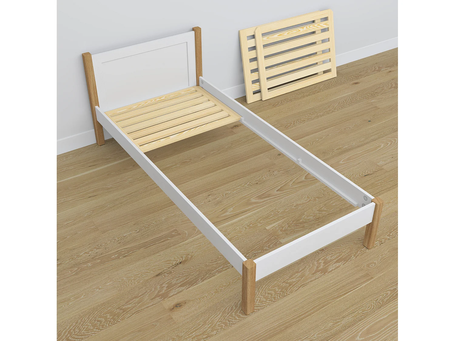 Lit simple en bois N02 Blanc / Chêne Naturel 120x190
