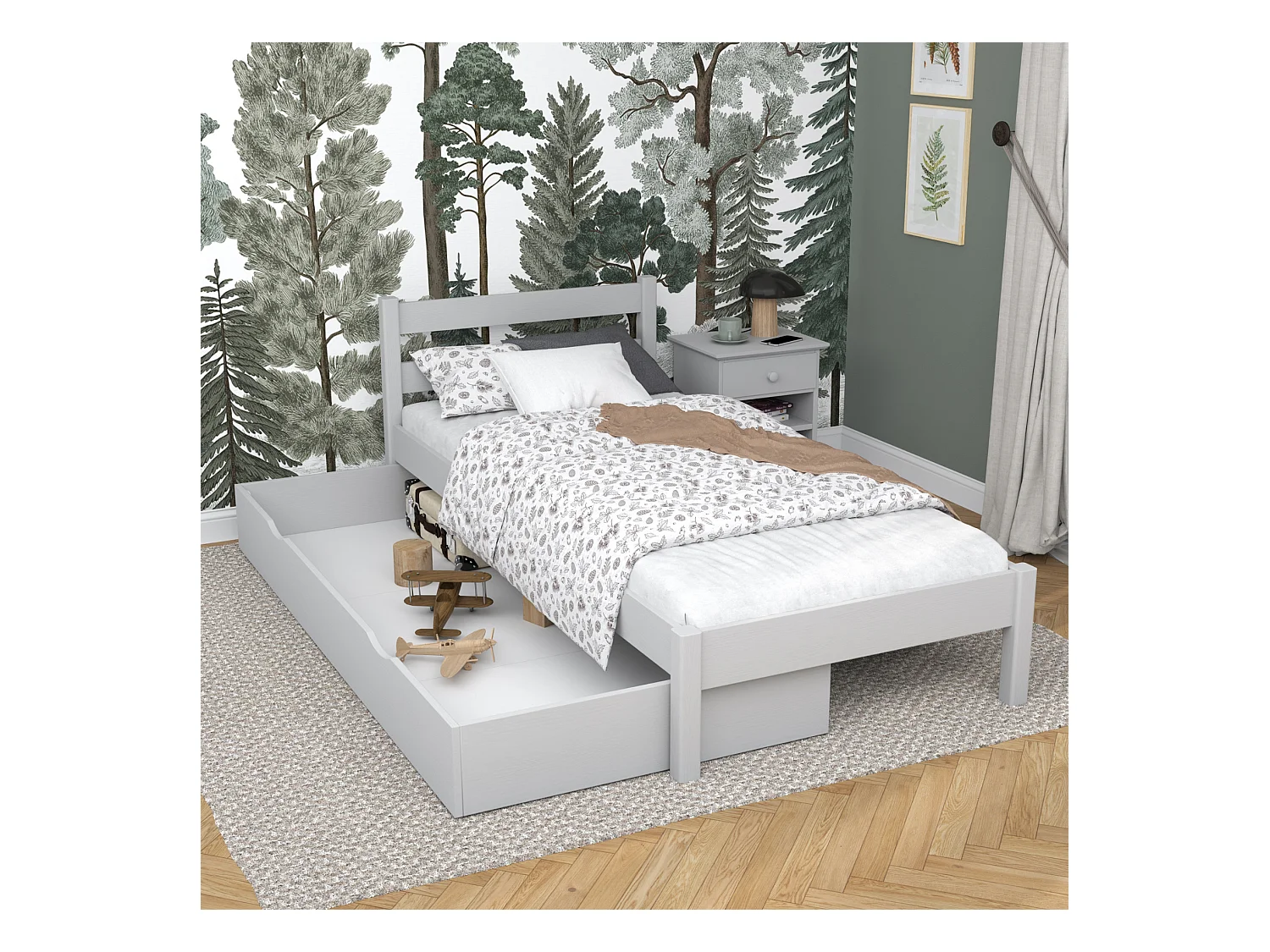Lit simple en bois - avec tiroir N01 Gris 120x200