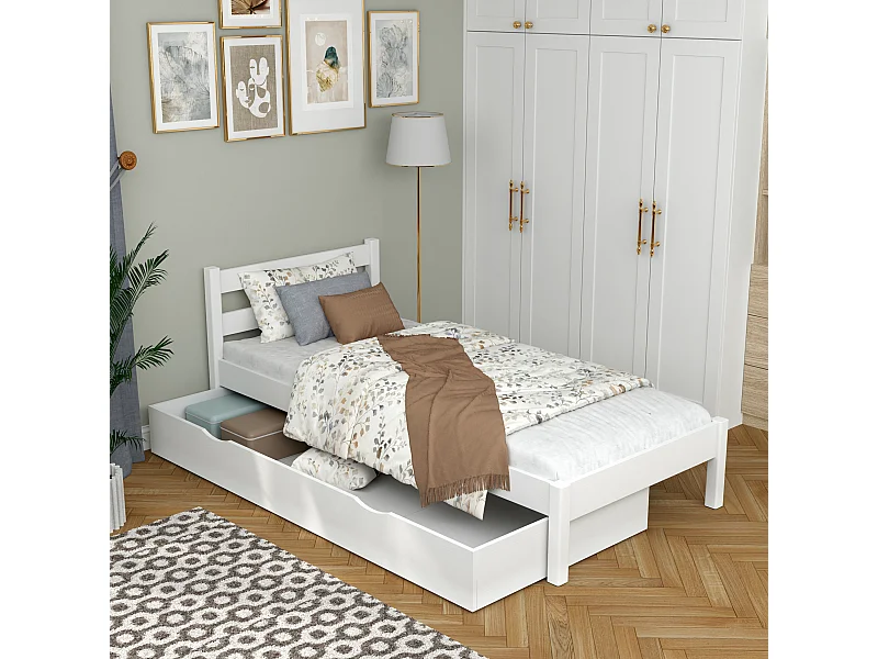 BETT mit Schublade N01 Weiß 100x200