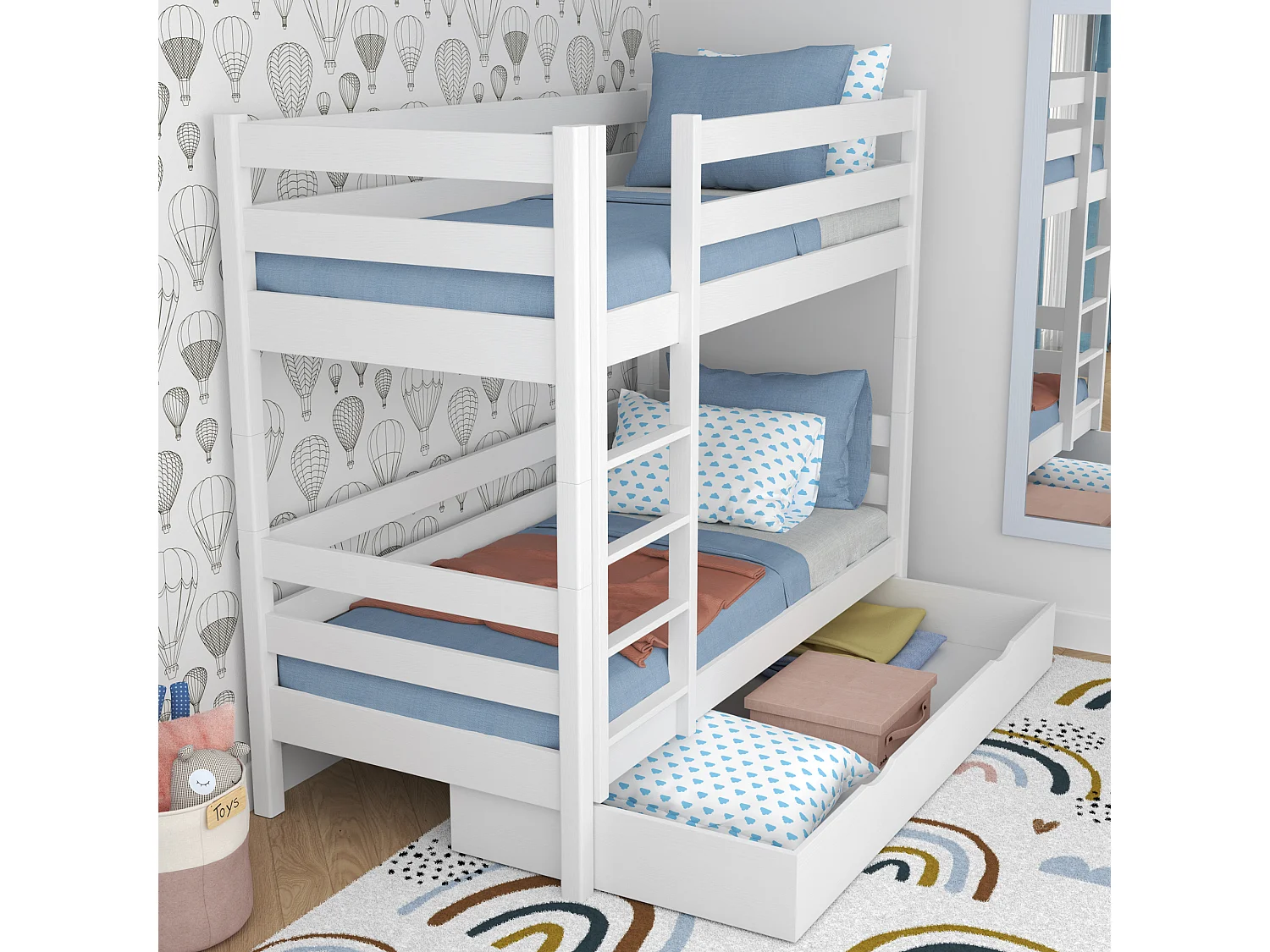 Lit superposé en bois - avec tiroir N01 Blanc 120x190